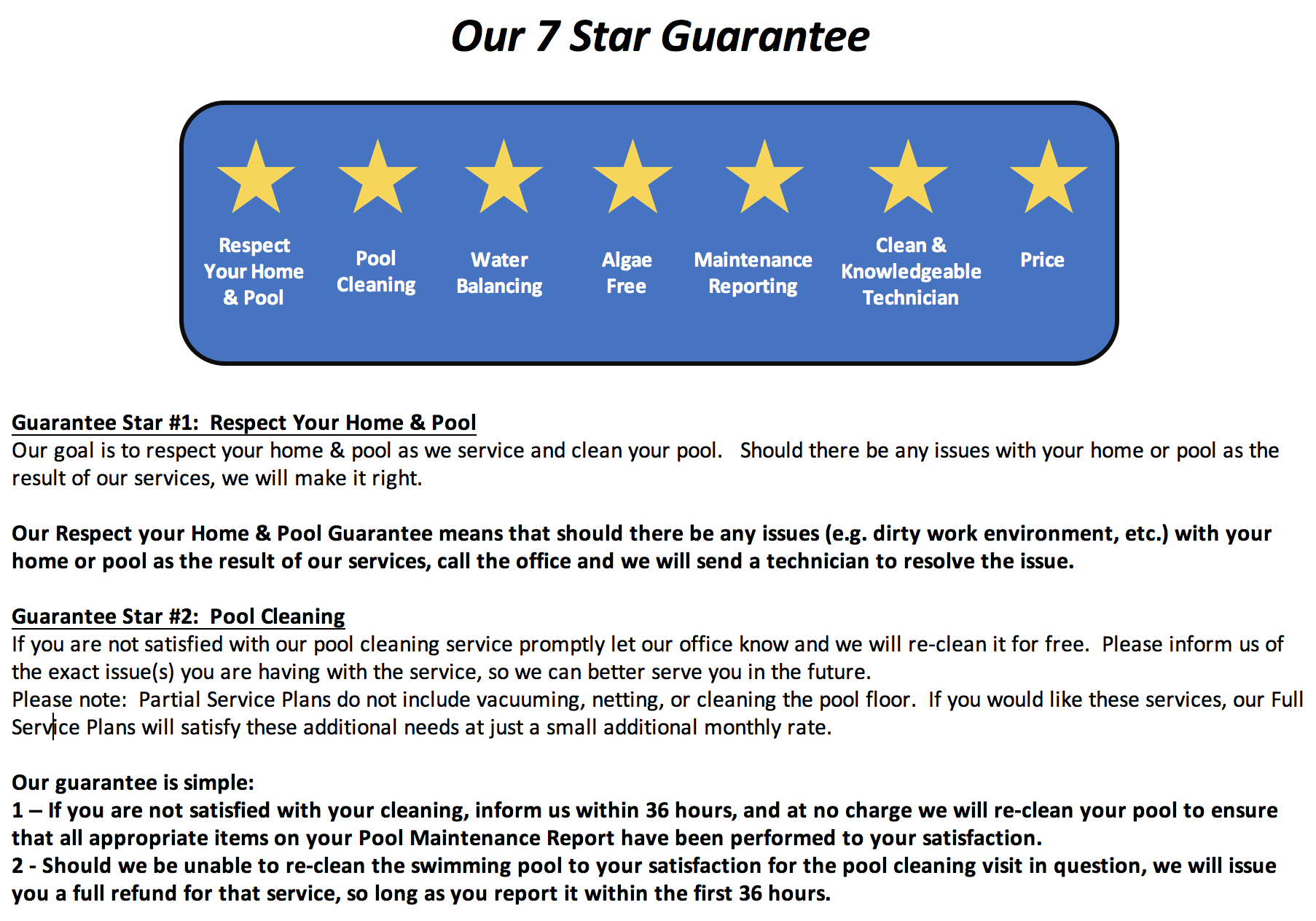 7 Star Richmond Pool Service Guarantee