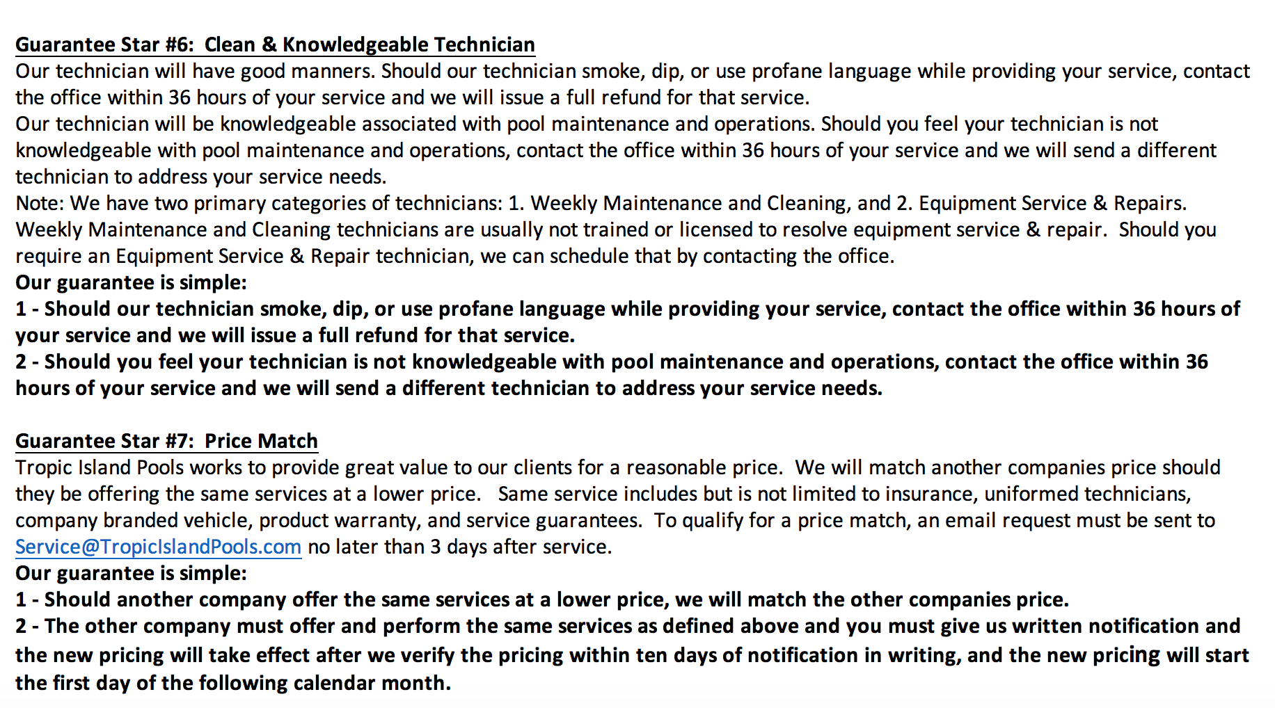 7 Star Richmond Pool Service Guarantee